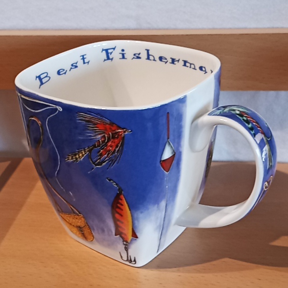 Crown Trent Fine Bone China Square Mug. "Best Fisherman". Flawless Condition.